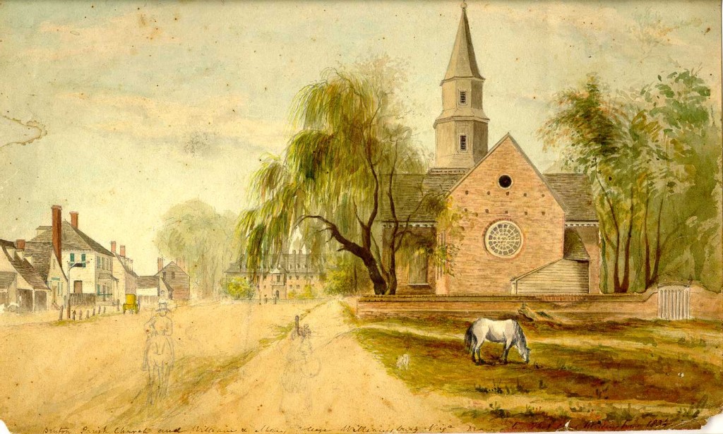 Bruton Parish Church watercolor by Thomas Millington